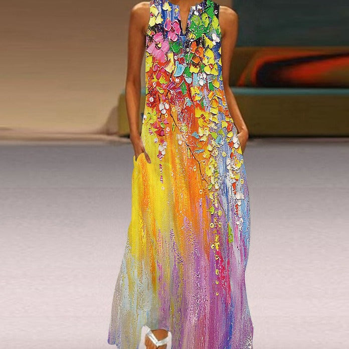 Mia | Sleeveless Butterfly Print Maxi Dress with Pockets - Image 8