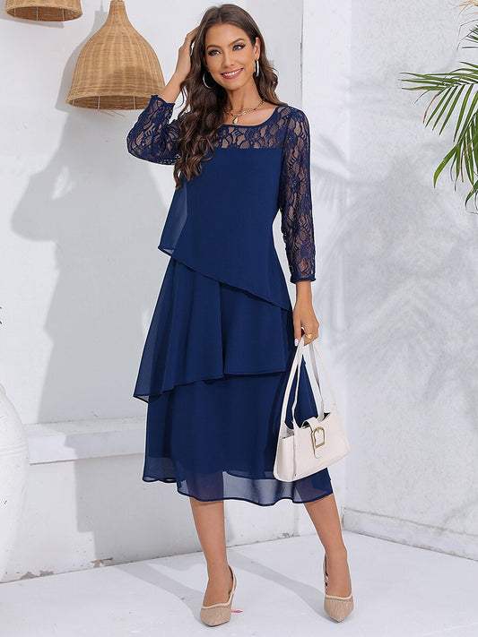 Couture-moda | Elegant Relaxed Fit Midi Dress with Lace Sleeves - Image 1