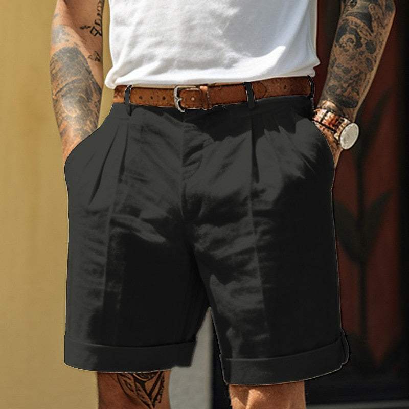 Patrick | Stylish Cotton Linen Blend Shorts - Pleated Front & Cuffed Hem - Image 5