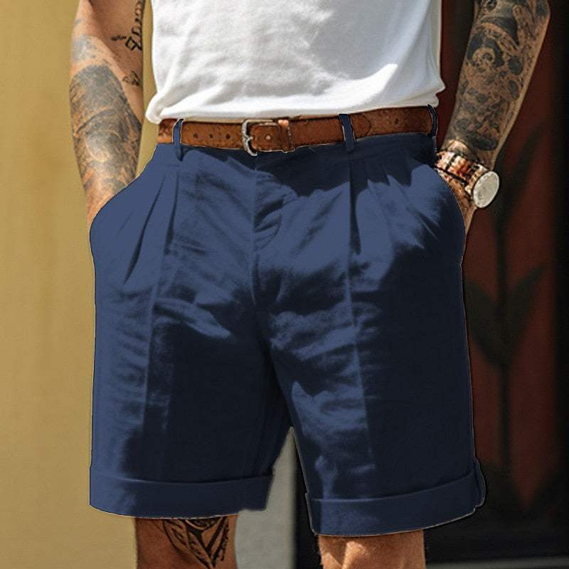 Patrick | Stylish Cotton Linen Blend Shorts - Pleated Front & Cuffed Hem - Image 3