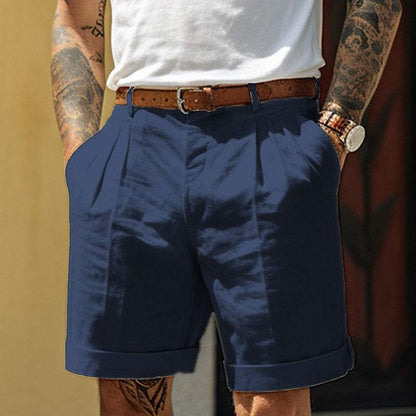 Patrick | Stylish Cotton Linen Blend Shorts - Pleated Front & Cuffed Hem - Image 3