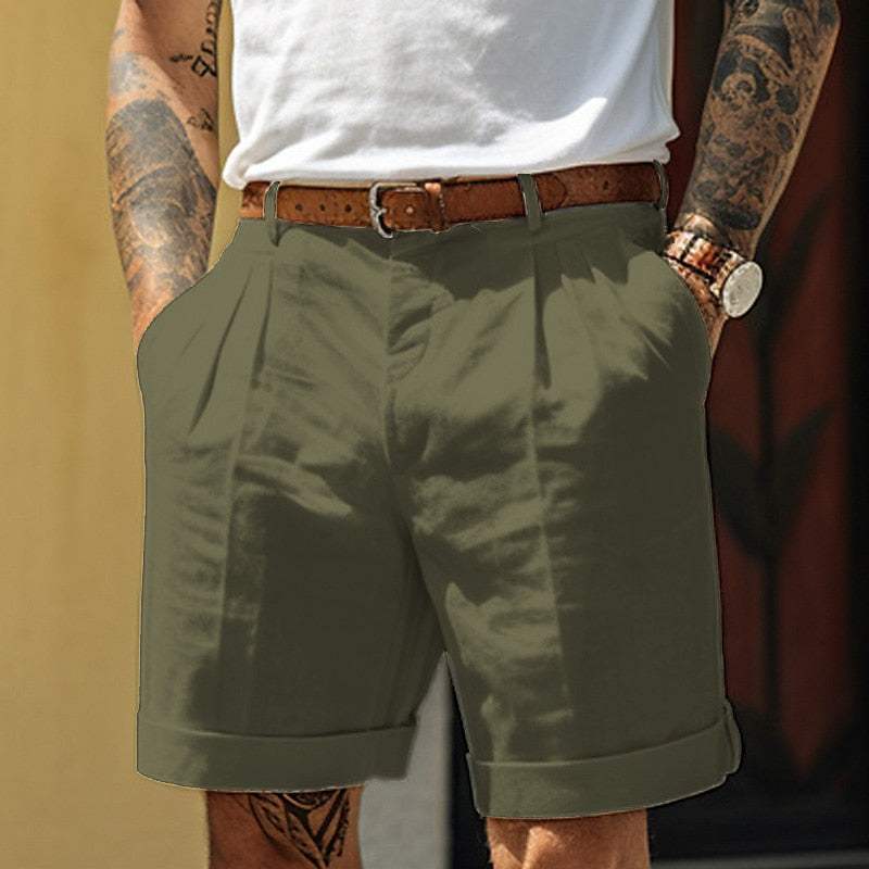 Patrick | Stylish Cotton Linen Blend Shorts - Pleated Front & Cuffed Hem - Image 4
